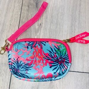 Lilly Pulitzer Mini Zippered Soft Wristlet Vibrant Coral Reef Detachable strap